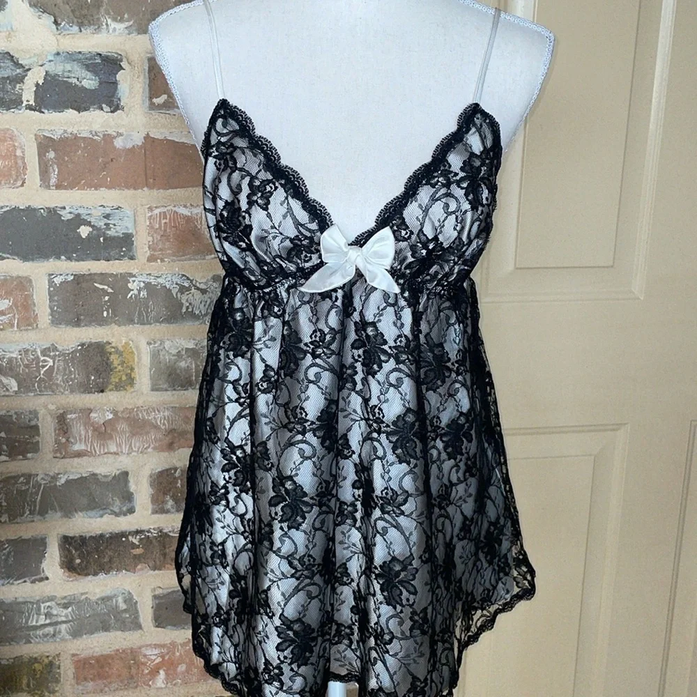 Victorias Secret Babydoll Black Lace & Satin Cami Nightie & Panty Lingerie Set - Picture 6 of 16